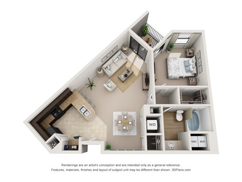 Floor plan for 1 bed, 1 bath, 788 sqft
